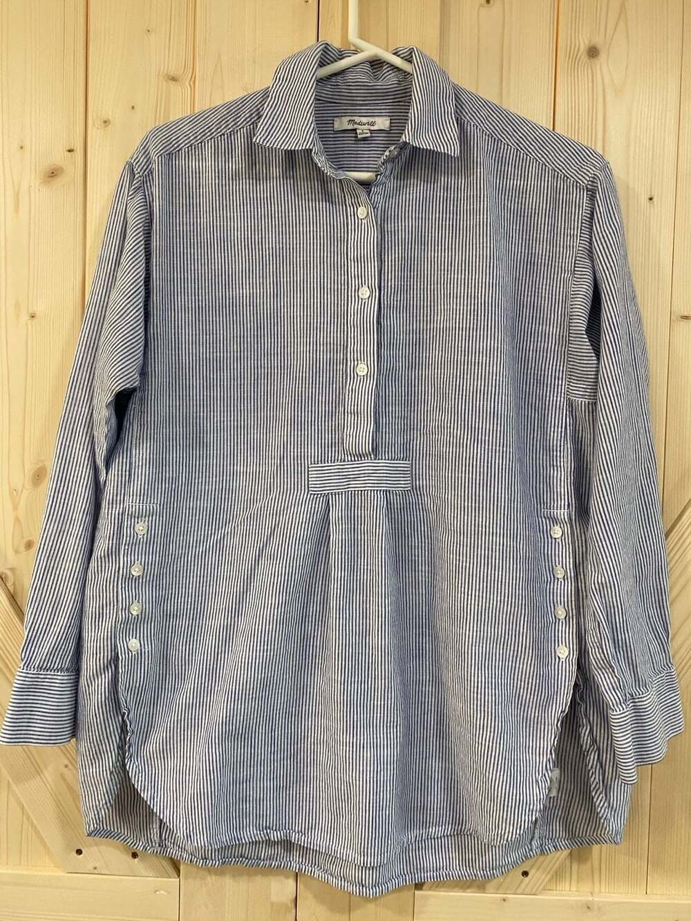 Madewell Blue and White Striped Cotton Popover Shirt Size S oversized